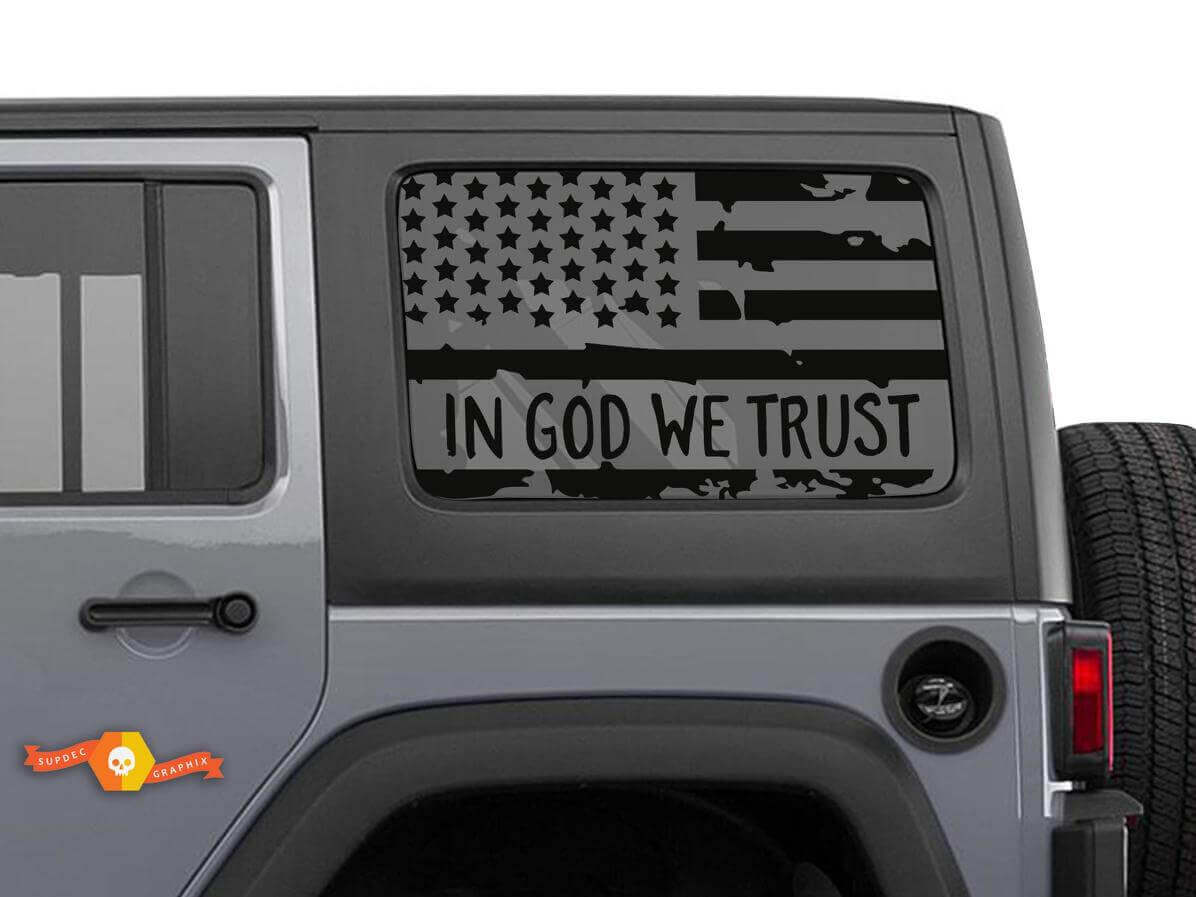 In God We Trust USA Flag Side Window Vinyl Decal Kit for Jeep Wrangler