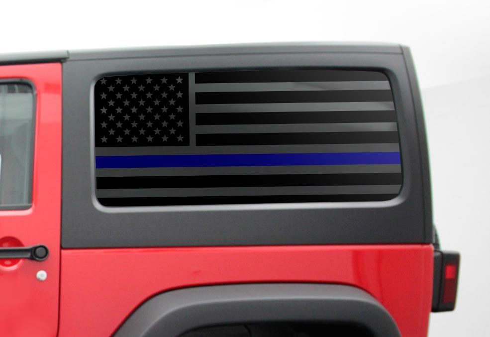 Blue Line 2 Door Jeep Hardtop Flag Sticker Decal Regular USA American Wrangler
