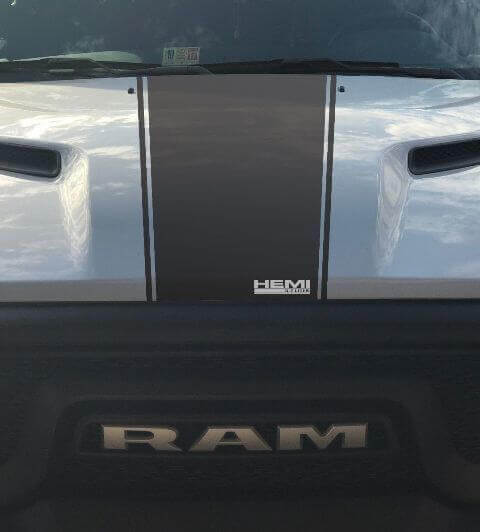 Rebel 5.7L Bonnet Racing Stripe Vinyl Decal Sticker 3 for Dodge Ram (Factory Style)