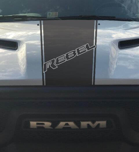 Rebel 5.7L Bonnet Racing Stripe Vinyl Decal Sticker for Dodge Ram (Factory Style)