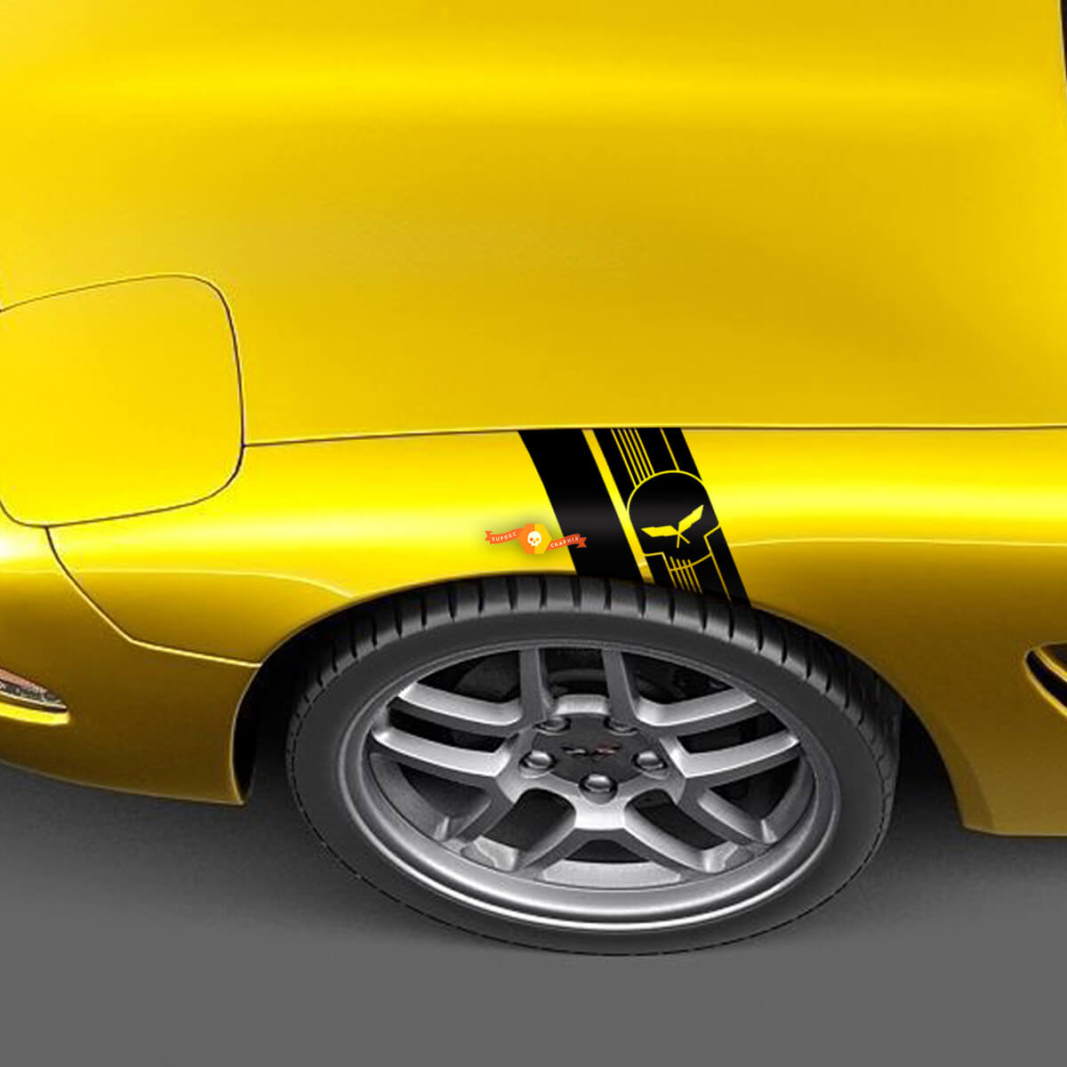 Chevrolet C5 Corvette fender hash marks Jake punisher skull Decal Sticker
