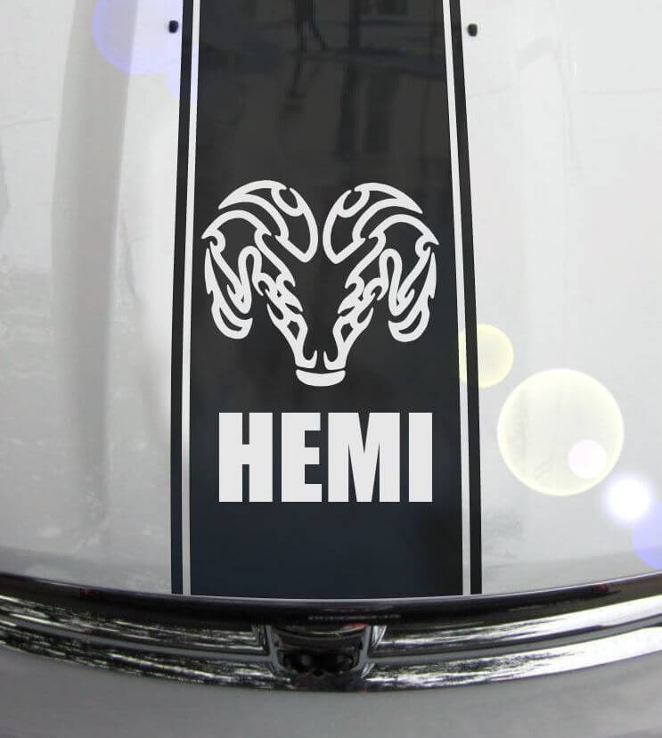 1500 2500 3500 Truck Hood Ram Head Stripe Vinyl Decal Sticker Graphic DHS-012B