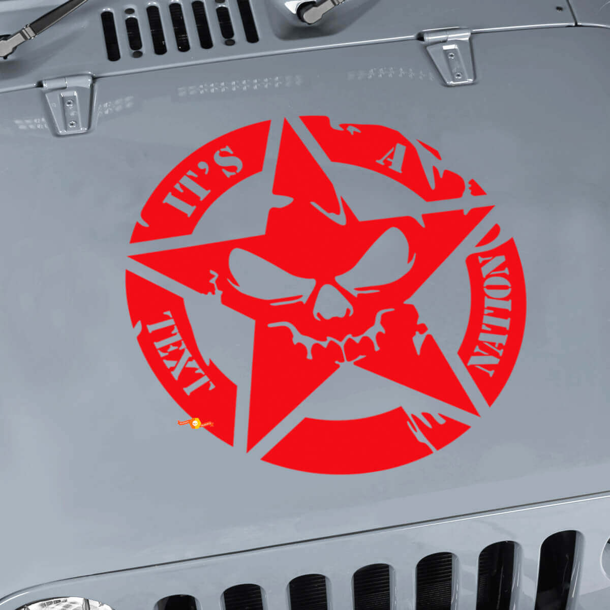 Custom Text Military Star Skull Hood Decal for Jeep Wrangler 