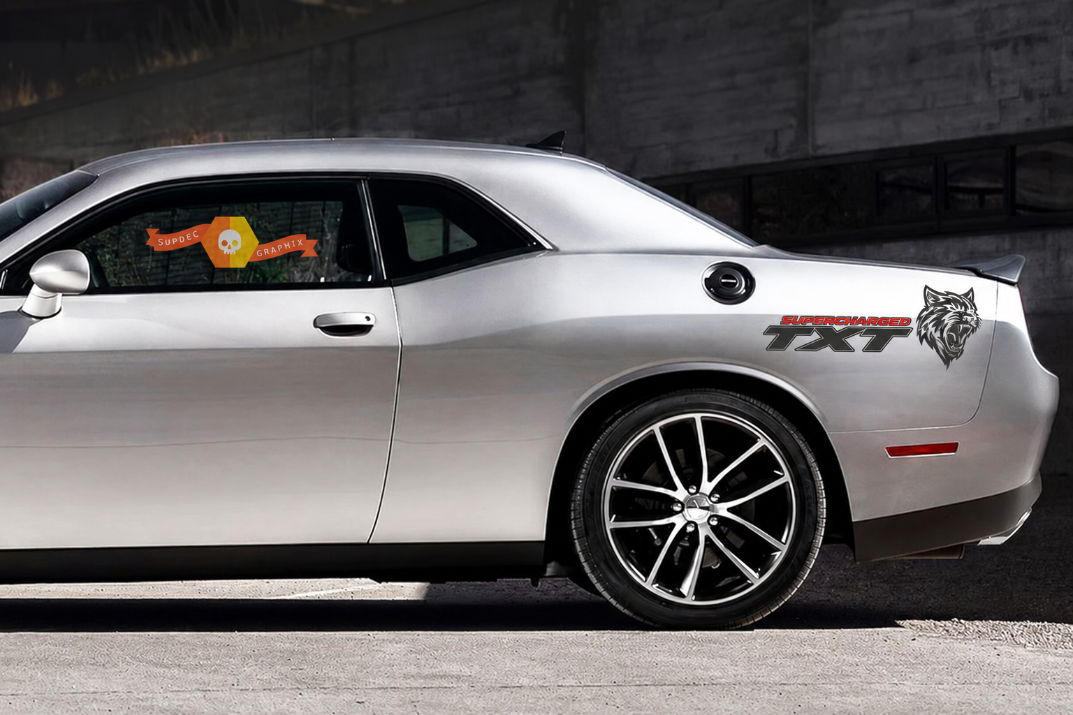 TXT Supercharged Cat Head Pair Rear Fender Vinyl Decal Sticker for Dodge Challenger SRT, Hellcat