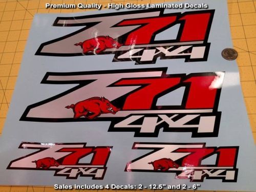 Z71 4x4 Arkansas Razorback Style Side Vinyl Decal Set for Chevrolet Cars