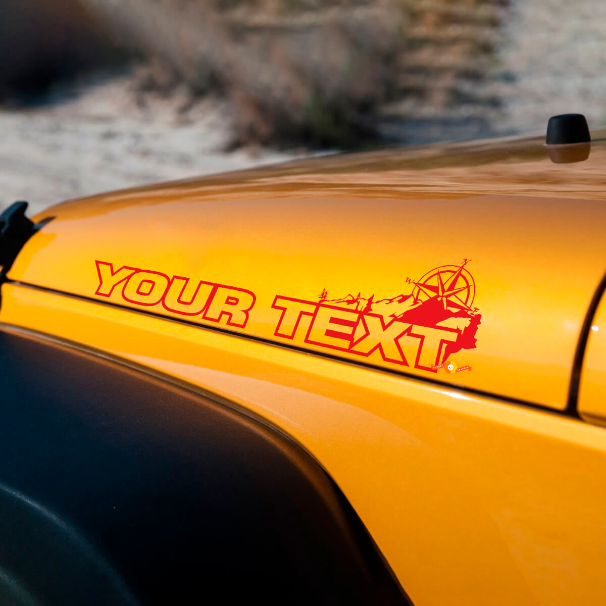 Pair Jeep Wrangler Rubicon Vinyl Hood Stickers Decals Unlimited or CUSTUM TEXT
