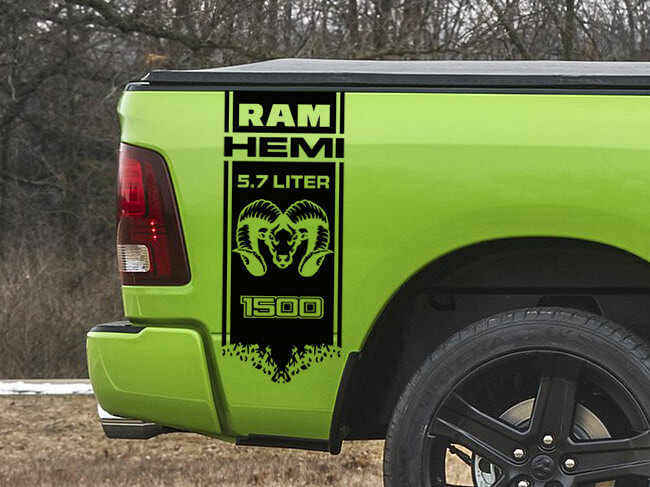 5.7L Hemi 4x4 Bed Side Stripes Vinyl Decals Kit for Dodge Ram 1500