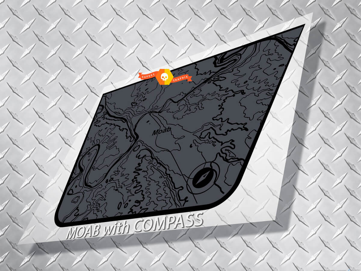 Moab Map with Compass Blackout Hood Vinyl Decal for Jeep Wrangler 