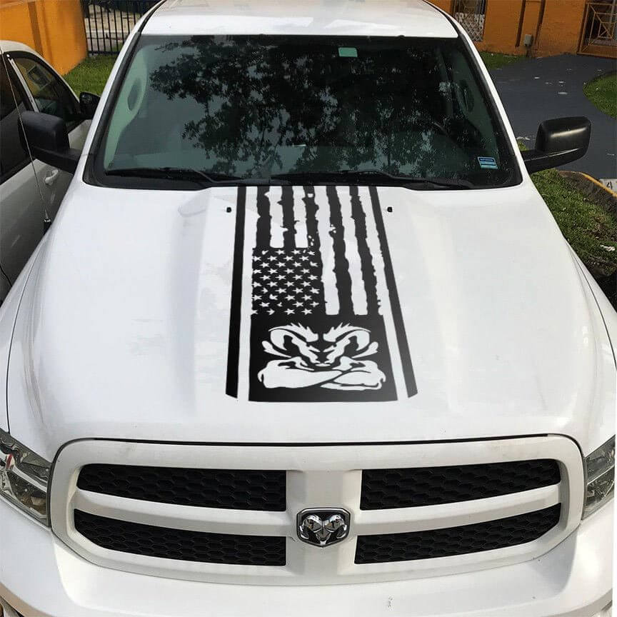 US Flag Hood Vinyl Decal for Dodge Ram 1500-3500 Rebel