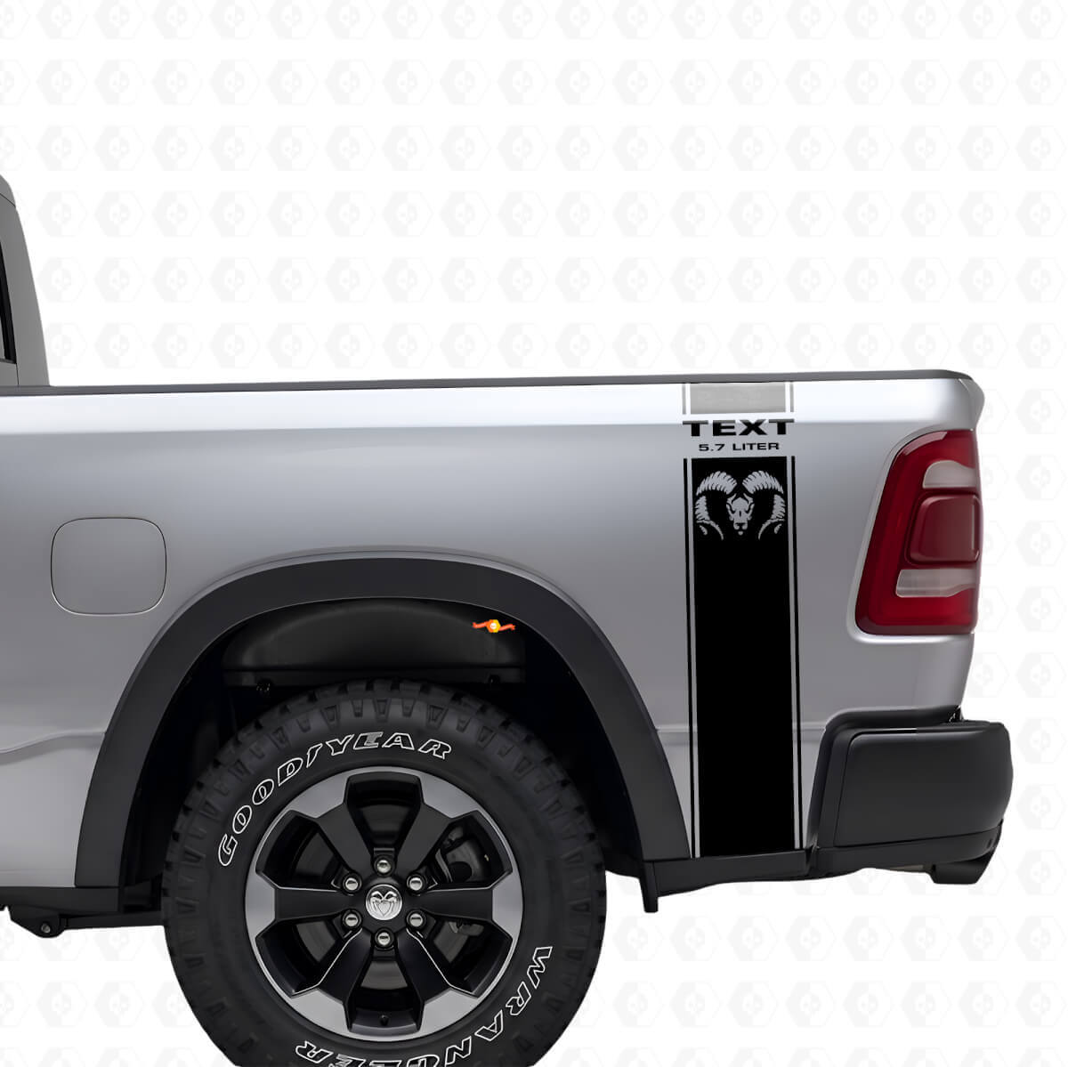 5.7L Hemi Style Rear Side Stripes Vinyl Decal Kit for Dodge Ram 1500-3500