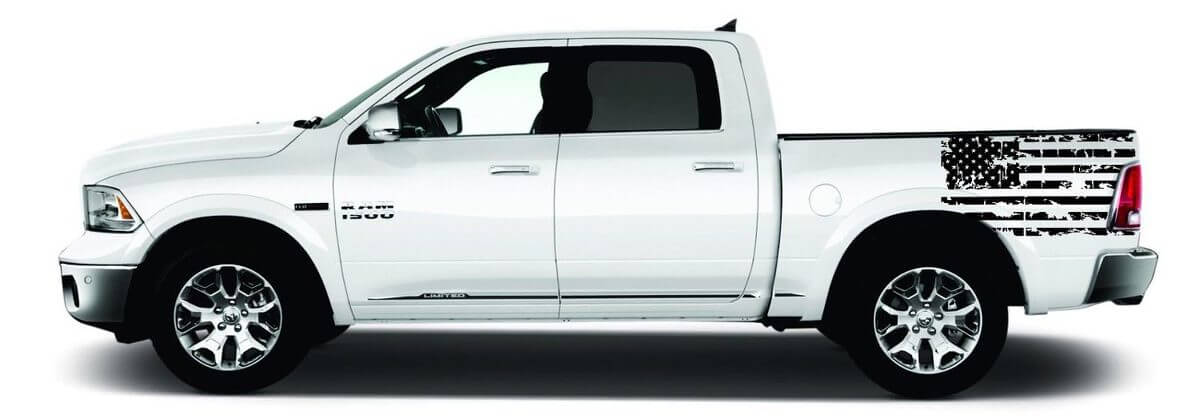 Distressed American Flag Bed Side Vinyl Decal Set for Dodge Ram 1500-3500