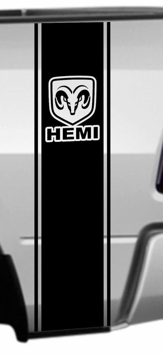 HEMI Logo Rear Side Stripe Vinyl Decal for Dodge Ram 1500 2500 3500