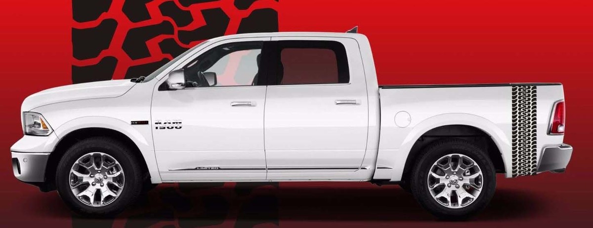 Dodge Ram 2016 HEMI MOPAR SPORT BIG HORN Tire Tread Truck Bed Sticker Decal Set
