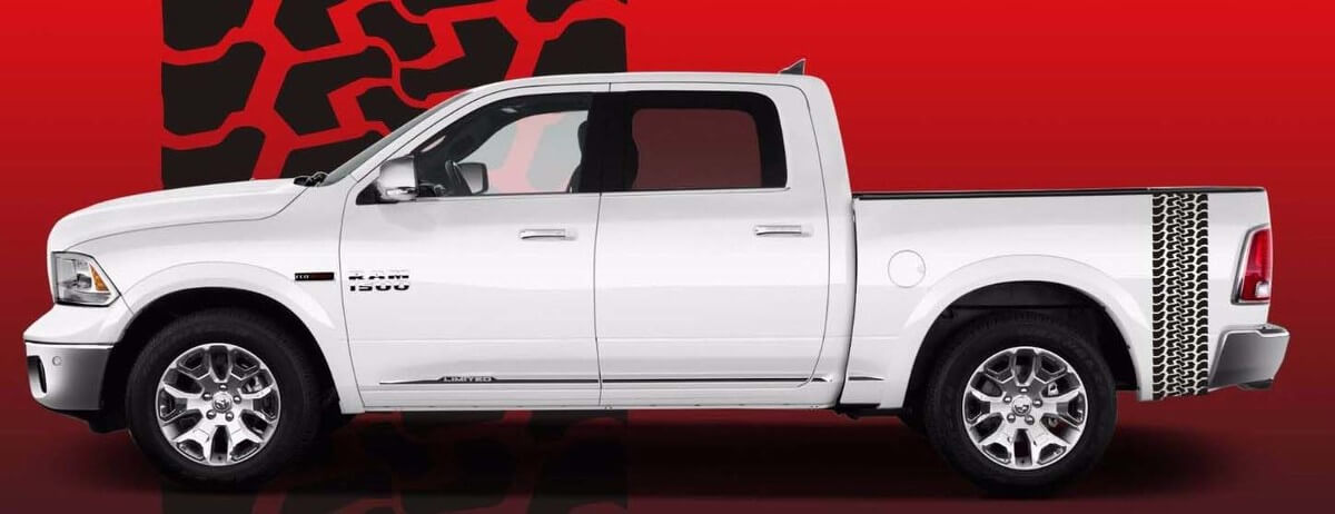 Tire Tread Pattern Stripes Bedside Vinyl Decal Sticker for RAM 1500