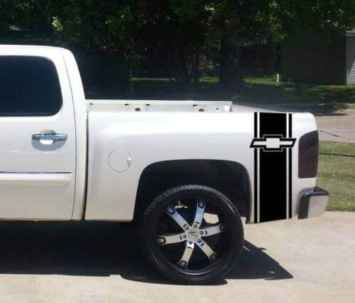 Custom Truck Chevrolet Logo Bow Tie Bed Stripe Sticker Decal Set of 2 for Chevy Ute