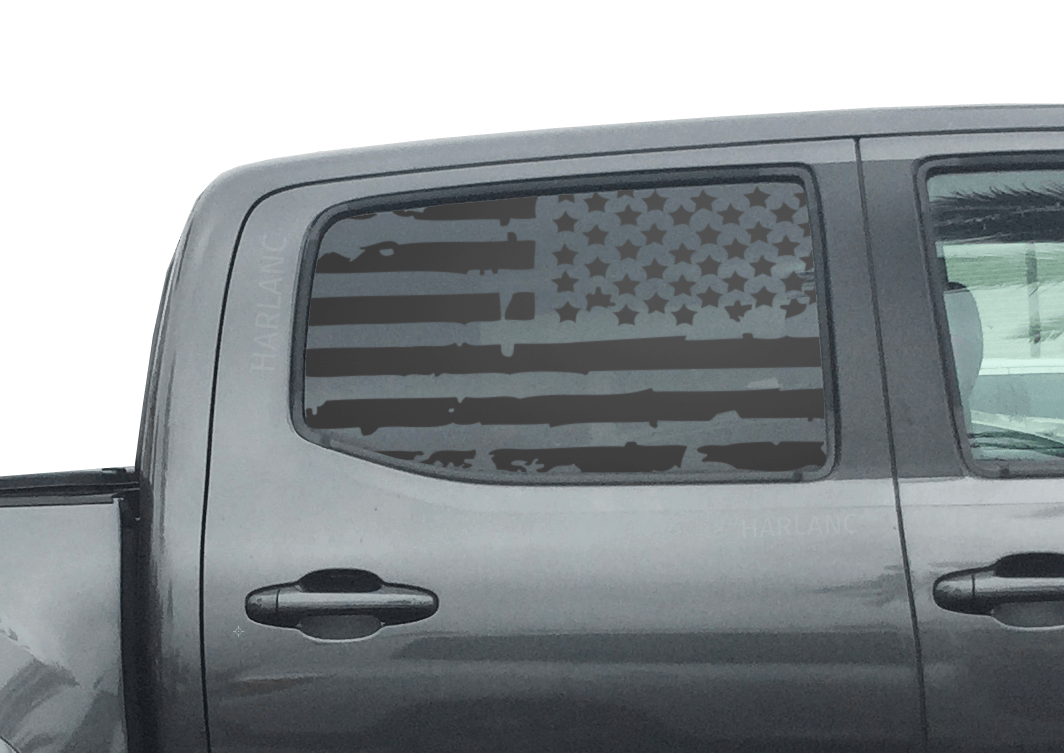 USA Flag Rear Side Window Vinyl Decals Kit for Toyota Tacoma 2016-2018 Double Cab