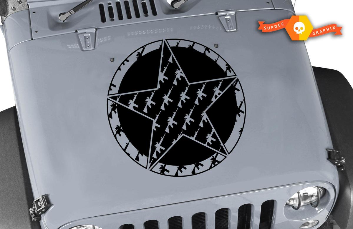 Oscar Mike M4 M16A2 5.56 Rifle Star Hood Vinyl Decal Sticker for Jeep Wrangler