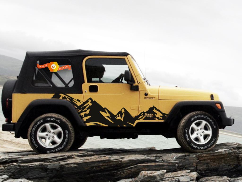 Vinyl Graphics Sticker Decal Wrap for 99-06 Jeep Wrangler Rubicon MOUNTAINS Matte Black
