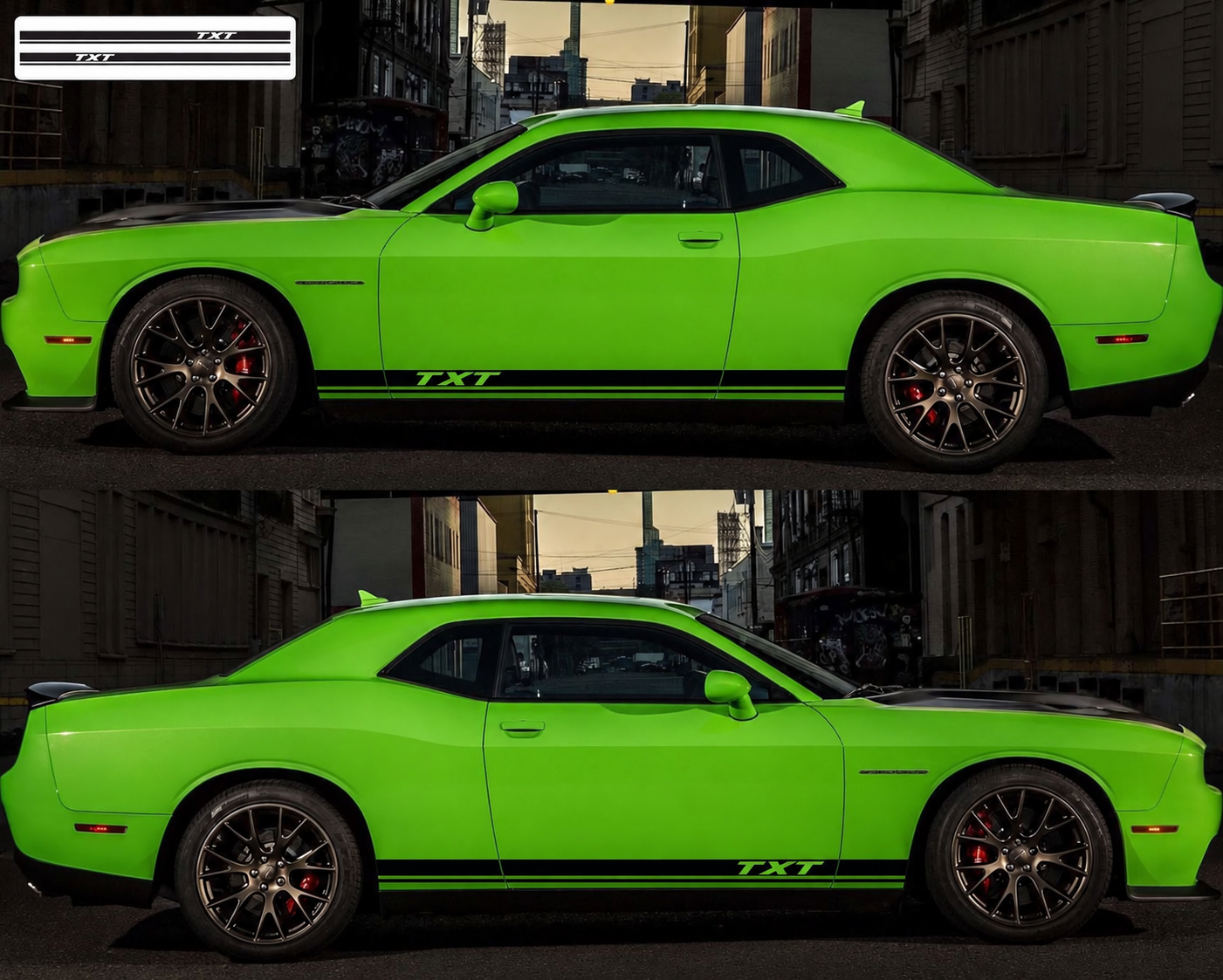 TXT Twin Rocker Stripe Pair Rocker Panel Vinyl Decal Sticker for Dodge Challenger 2009-2018