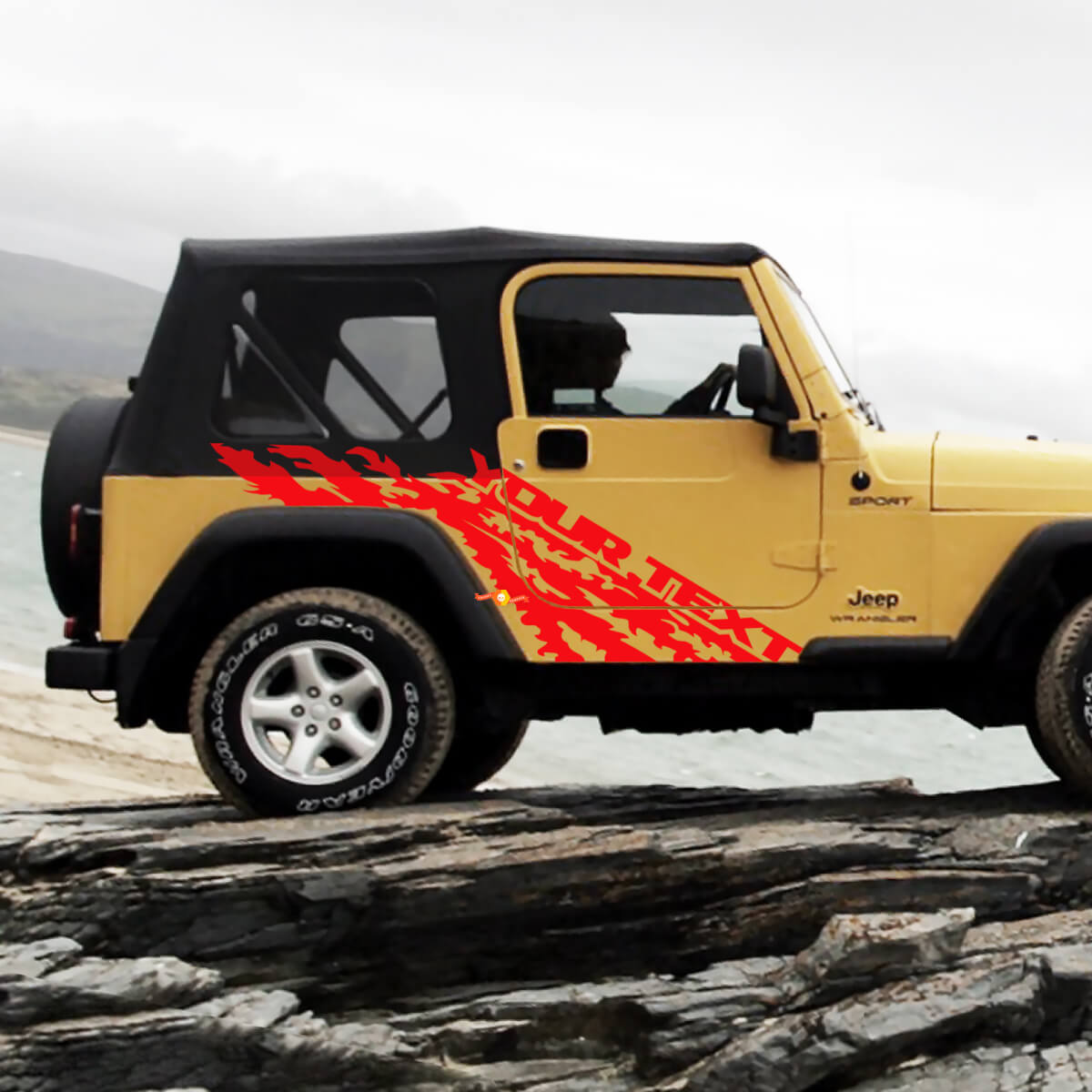 Mud Splash & Custom Text Side Vinyl Decal Sticker for Jeep Wrangler 1999-2006
