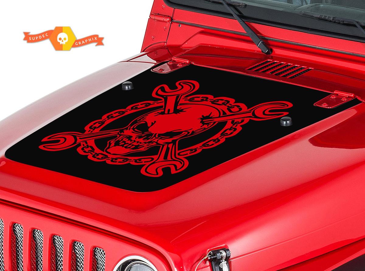 Mechanic Skull Wrench Hood Vinyl Decal Sticker for Jeep Wrangler 1999-2006
