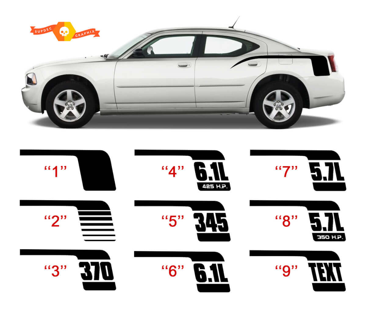 Hockey Stick Style Quarter Panel Vinyl Decal Kit for Dodge Charger 2006-10