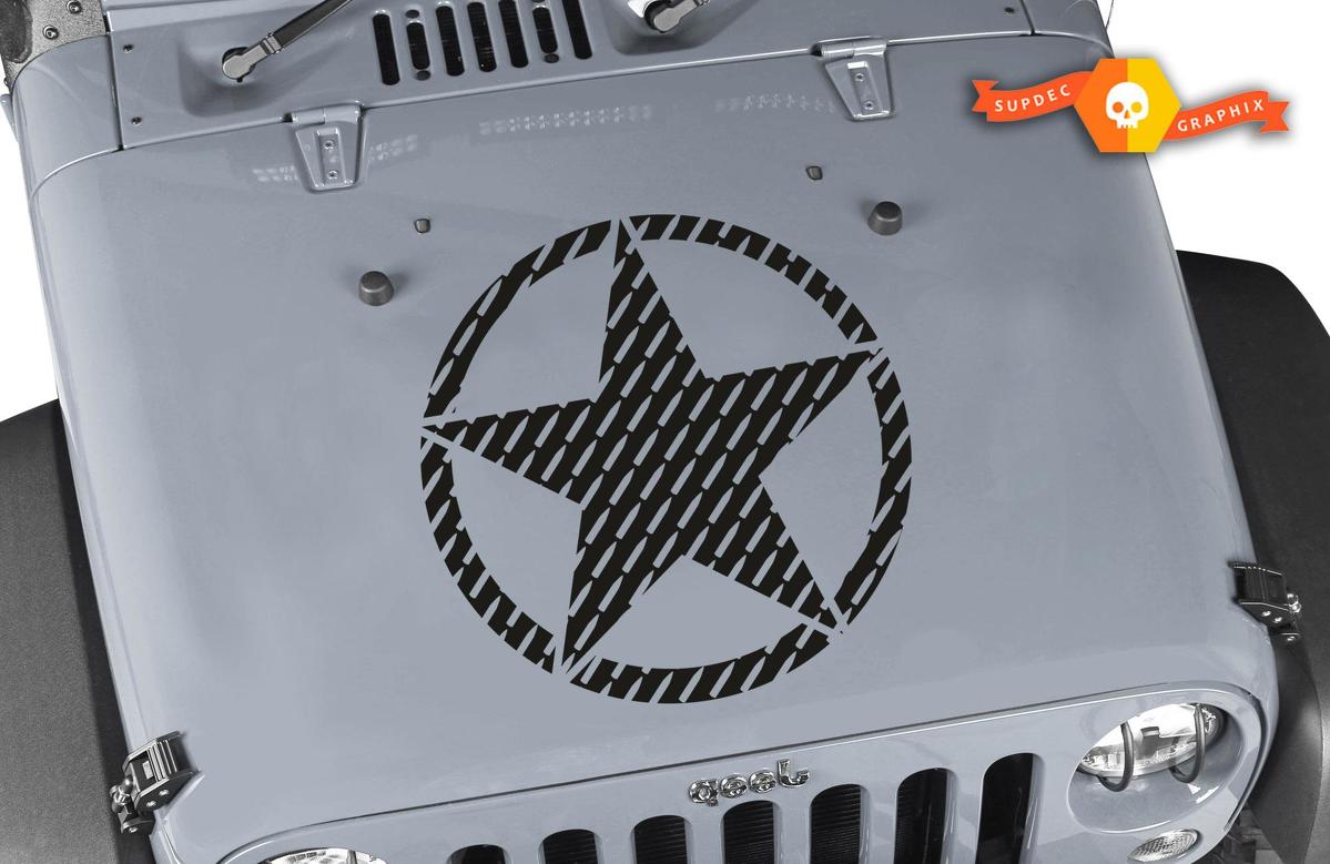 Oscar Mike 7.62 Bullet Star Hood Vinyl Decal Sticker for Jeep Wrangler