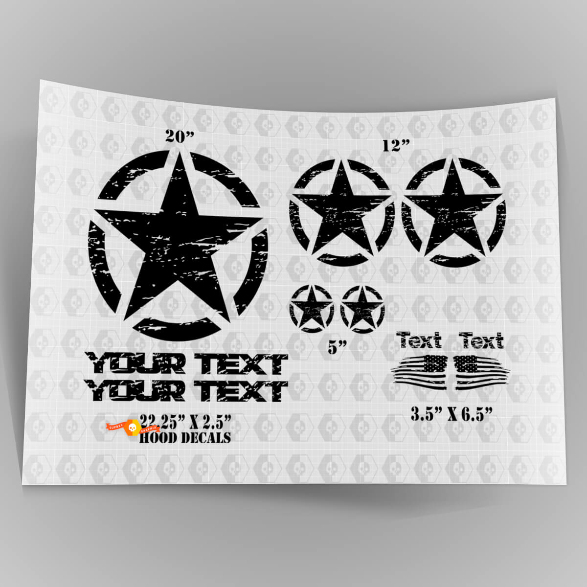 Jeep Wrangler Oscar Mike style military distressed star decal kit +  hood Stickers Decals
