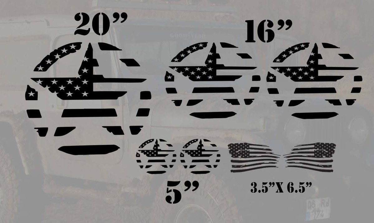 Military Stars in USA Flag Style Universal Vinyl Decal Sticker for Jeep Wrangler