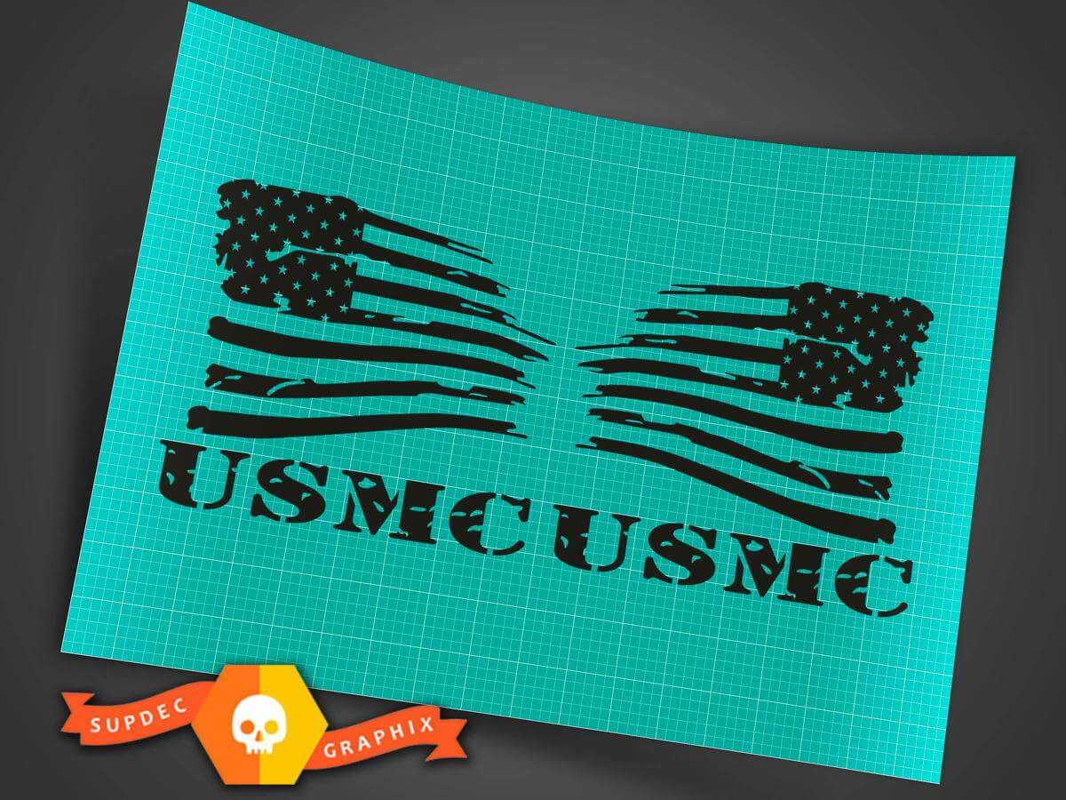 Jeep Wrangler military black USMC american flag reversed set charging distressed