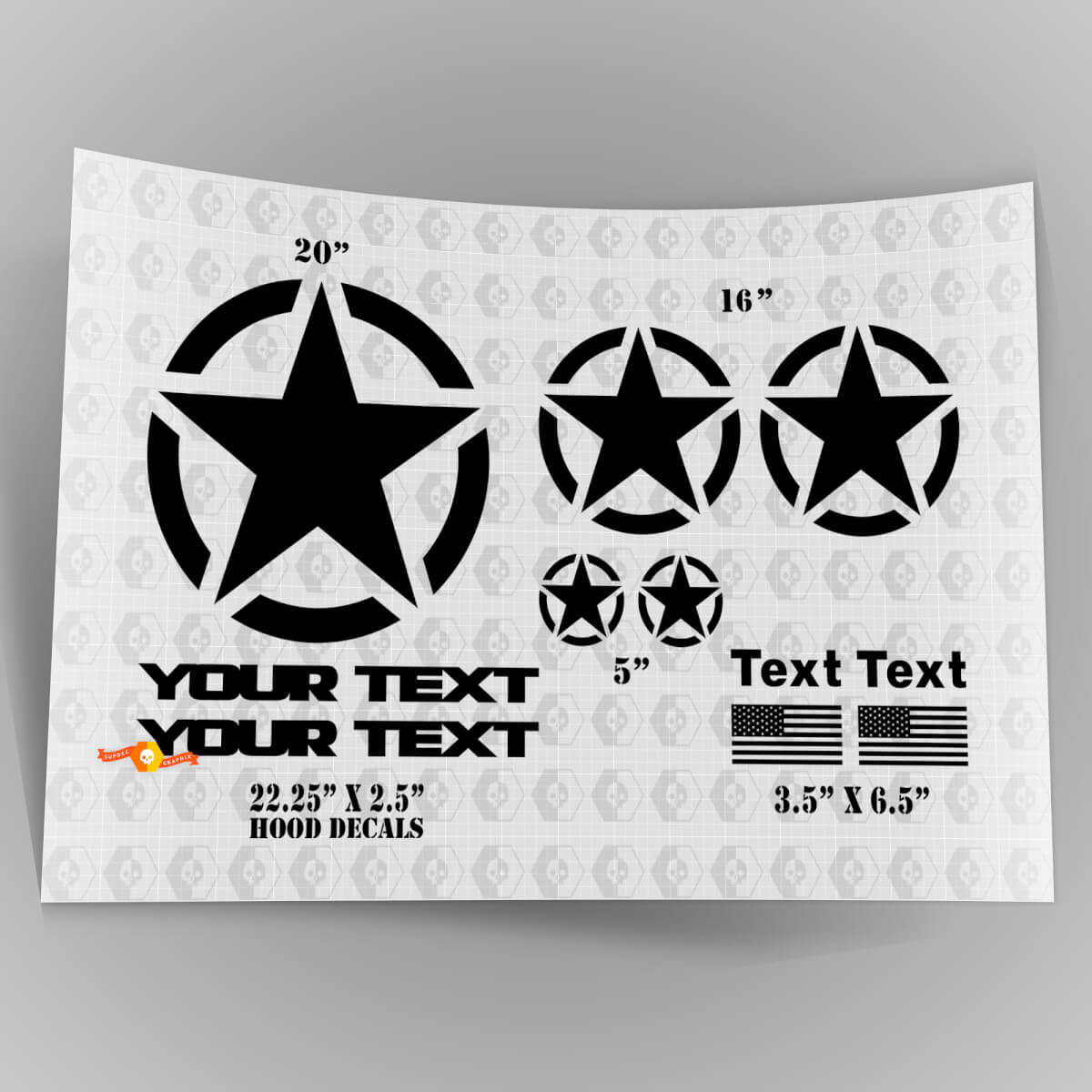 Oscar Mike OM Style Military Star Decal Kit with Hood Stickers Decals for Jeep Wrangler