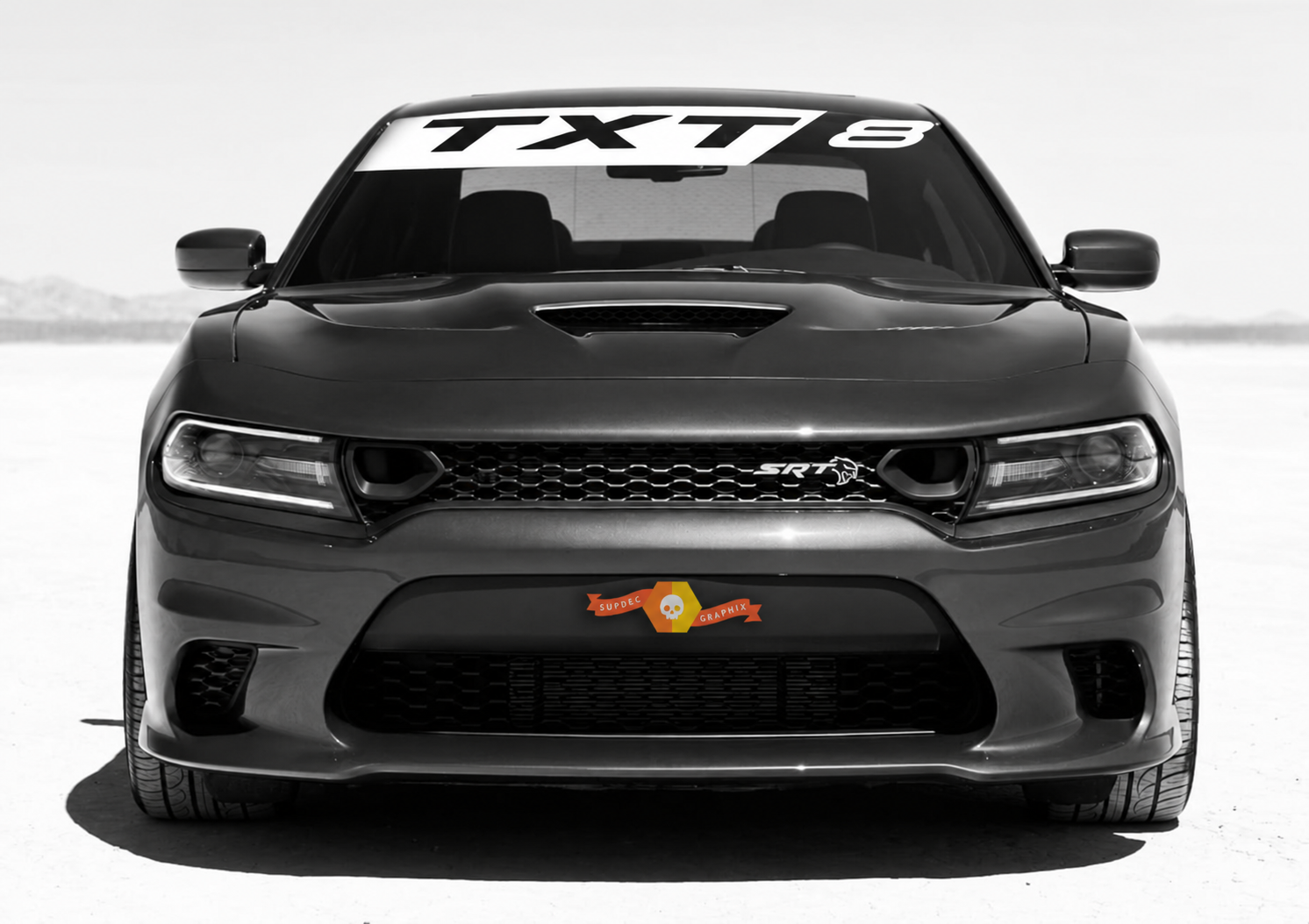 TXT8 Diagonal Banner Windshield Vinyl Decal Sticker for Dodge Charger