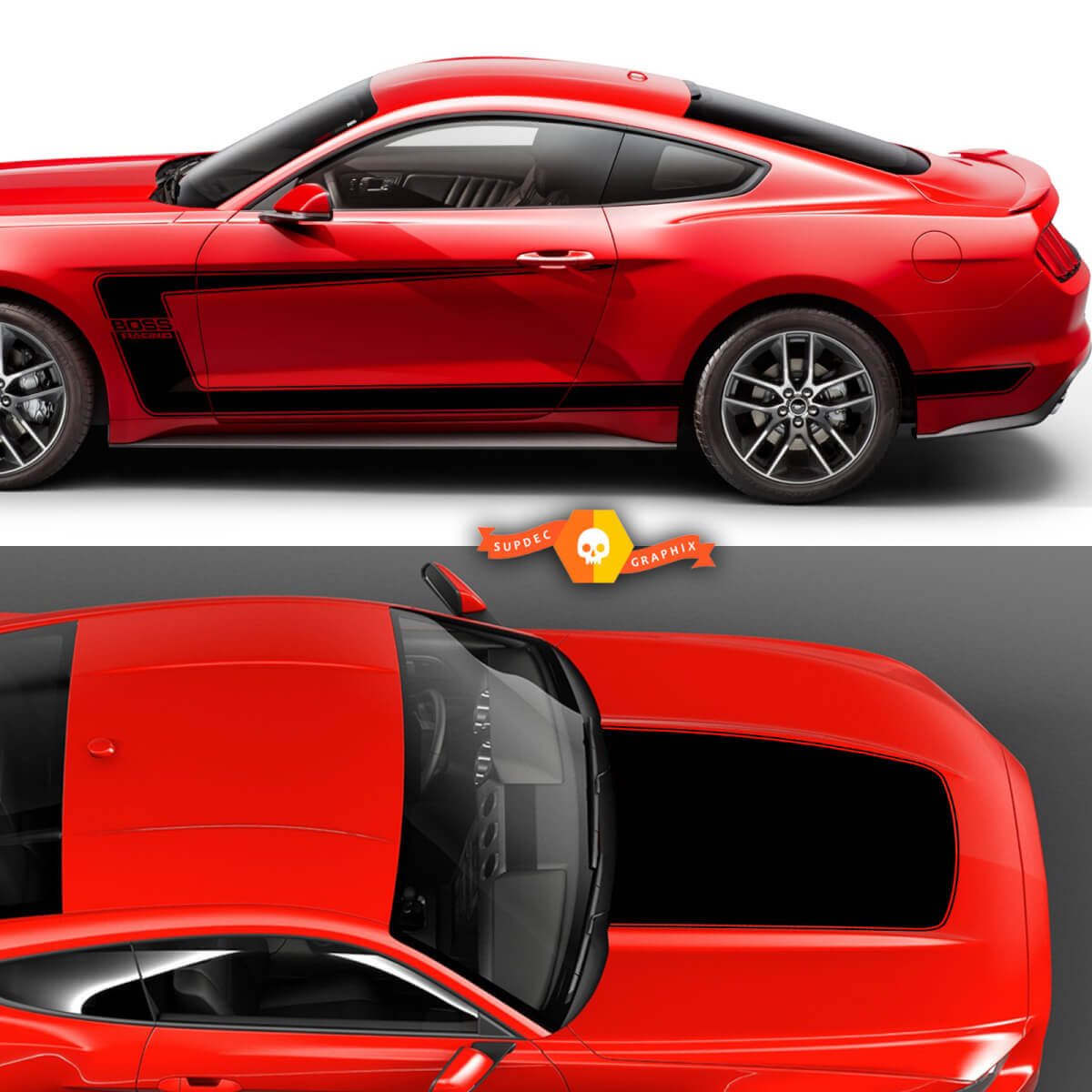 Boss 302 Hood And Side Stripes Vinyl Decals Kit for Musclecar Musclecarmodel 2015-24