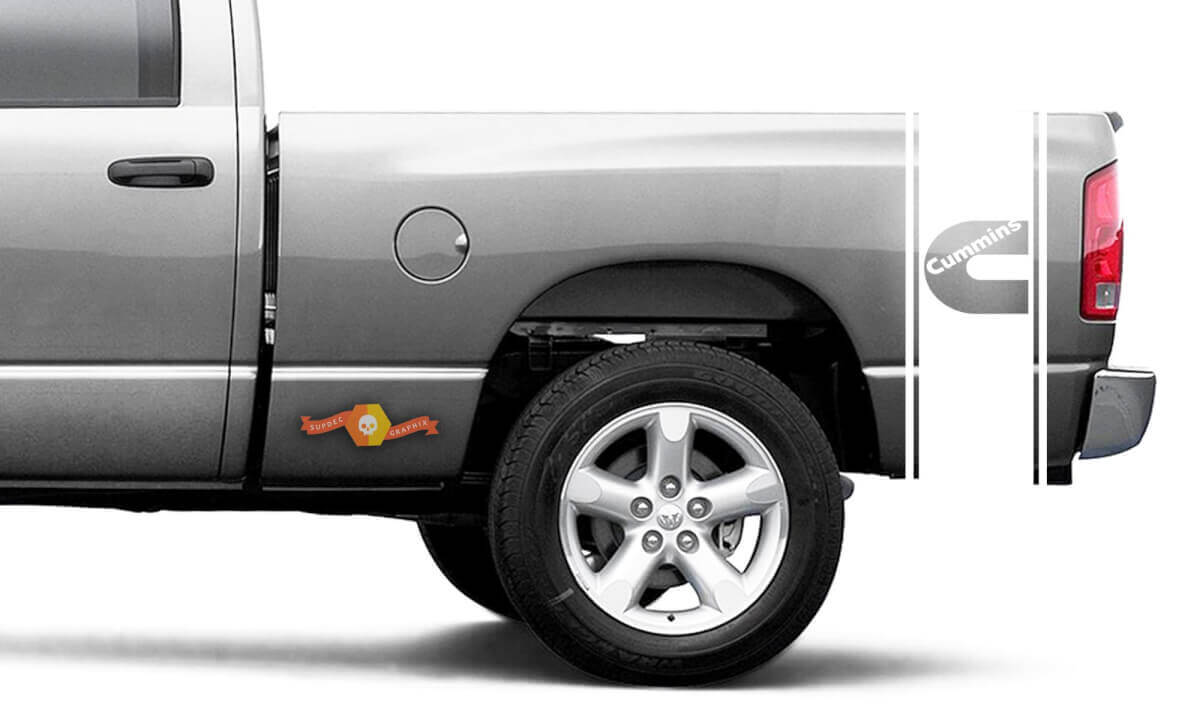 Cummins Turbo Diesel Bed Side Stripes Vinyl Decal Kit for Dodge Ram 