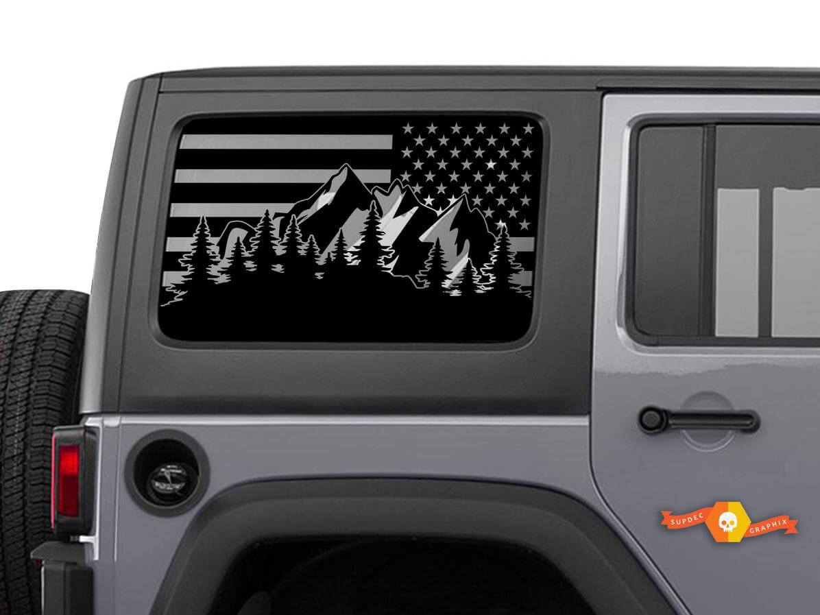 Jeep Wrangler USA Flag Mountain Scene Windshield  Decal JKU JLU 4Dr 2007-2019 Rubicon Stickers
