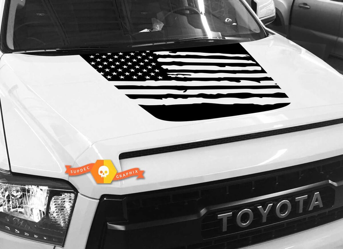 American Flag Destroyed Hood Vinyl Decal for Toyota Tundra 2014-2018