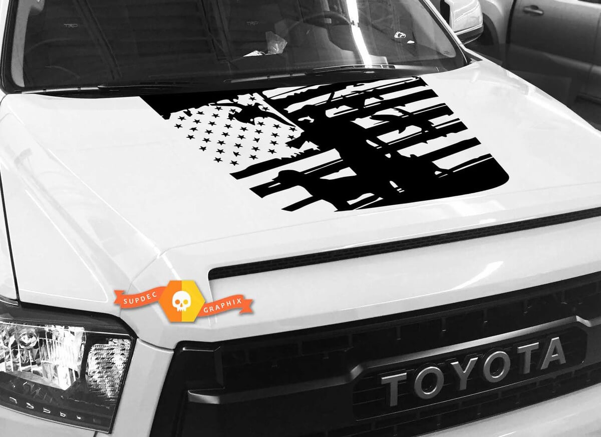Duck Hunter Distressed USA Flag Hood Decal for Toyota Tundra 2014-2018