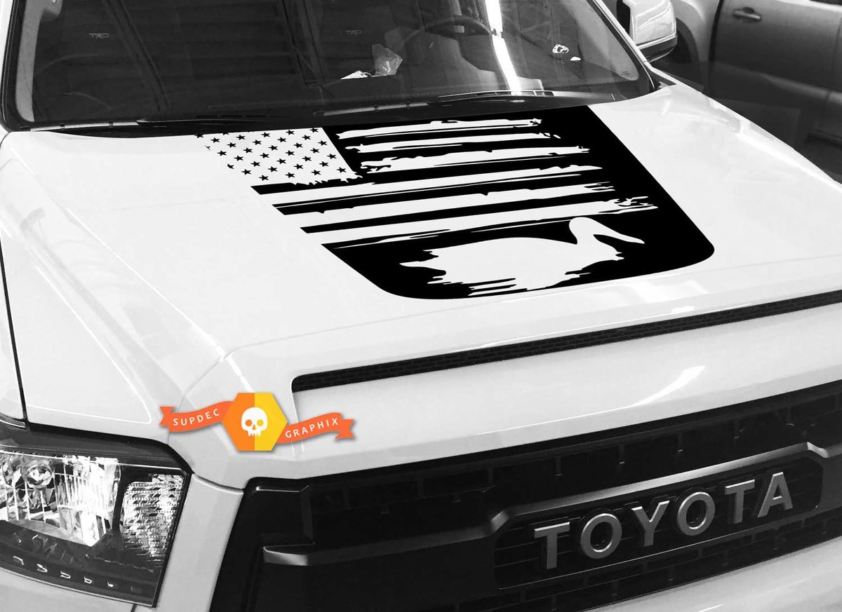Hood USA Distressed Flag Ducks graphics Sticker Decal for TOYOTA TUNDRA 2014 2015 2016 2017 2018 #14
