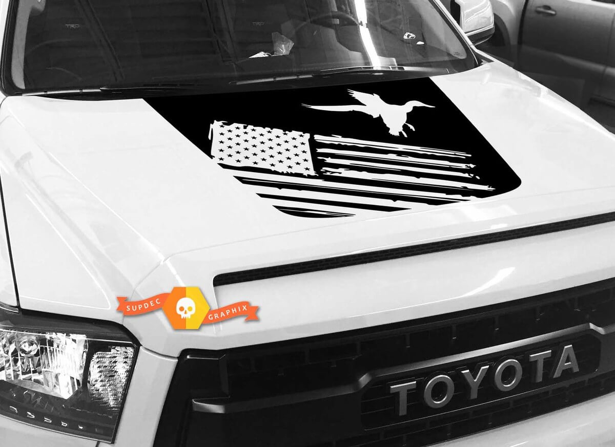 USA Flag Landing Duck Silhouette Hood Vinyl Decal for Toyota Tundra 2014-2018