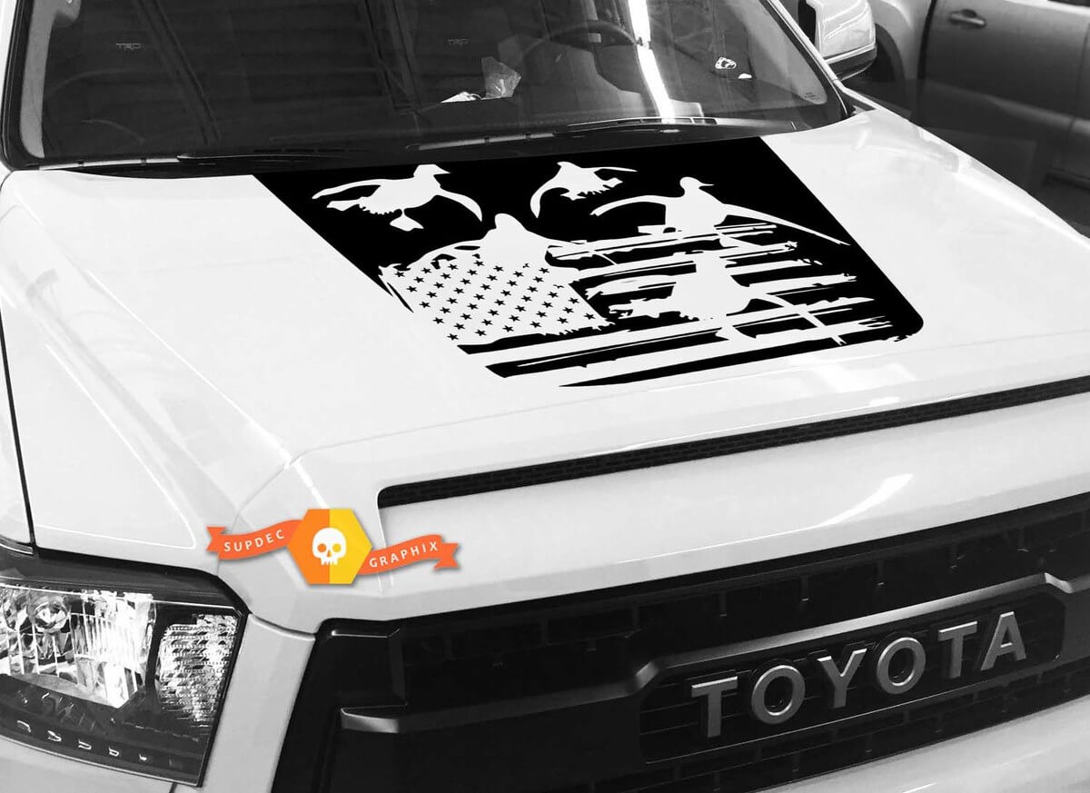 USA Flag Flying Ducks Silhouette Hood Vinyl Decal for Toyota Tundra 2014-2018