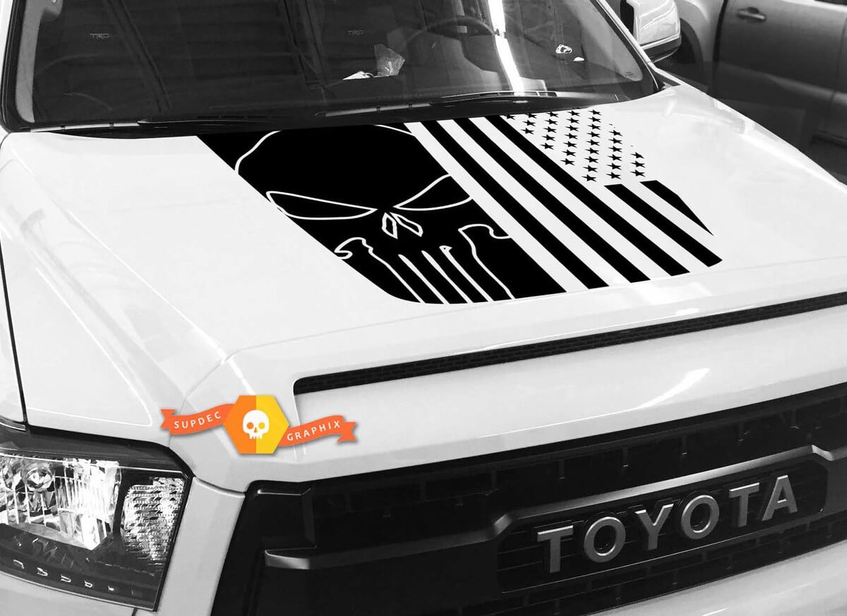 USA Flag Punisher Skull Hood Vinyl Decal for Toyota Tundra 2014-2018