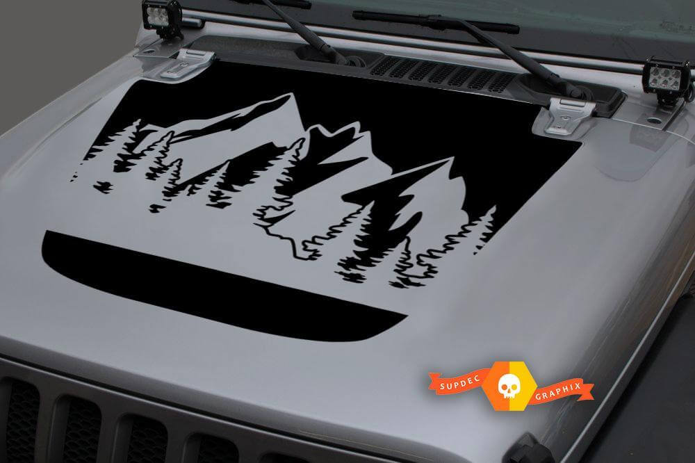 Forest Mountains Blackout Hood Vinyl Decal Sticker 2 for Jeep Wrangler JL