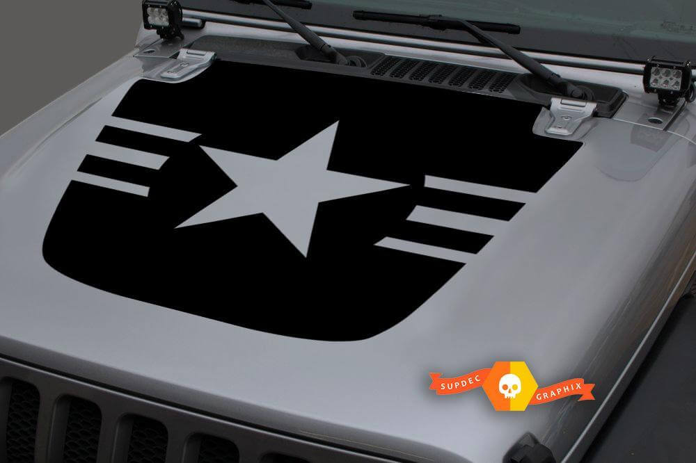 Jeep Hood Vinyl USA Military ARMY Star Punisher Blackout Decal Sticker for 18-19 Wrangler JL#4
