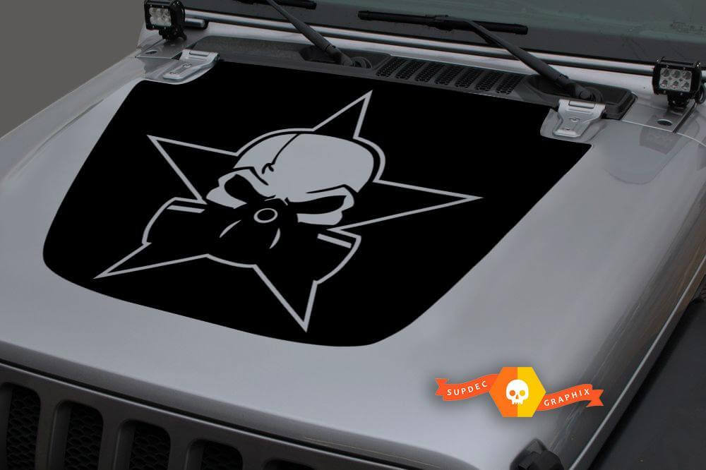 Military Star Skull Blackout Hood Vinyl Decal Sticker 3 for Jeep Wrangler JL