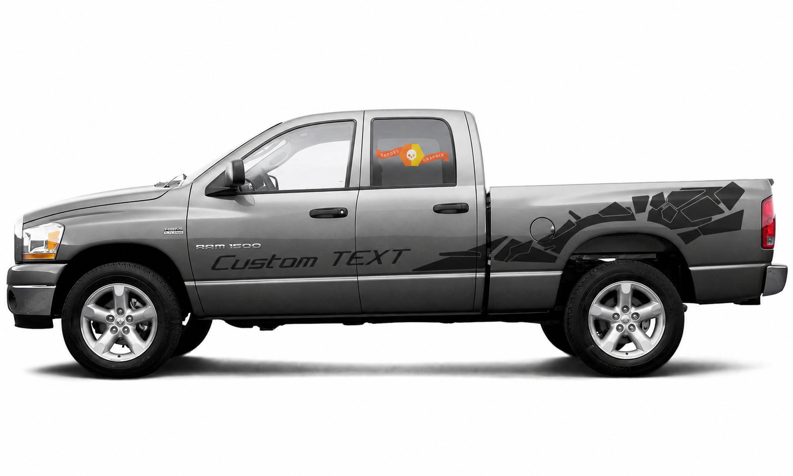 Power Wagon Style Custom TEXT Broken Shard Stripe Pair Side Bedside Vinyl Decal Sticker for RAM 1500 Rebel