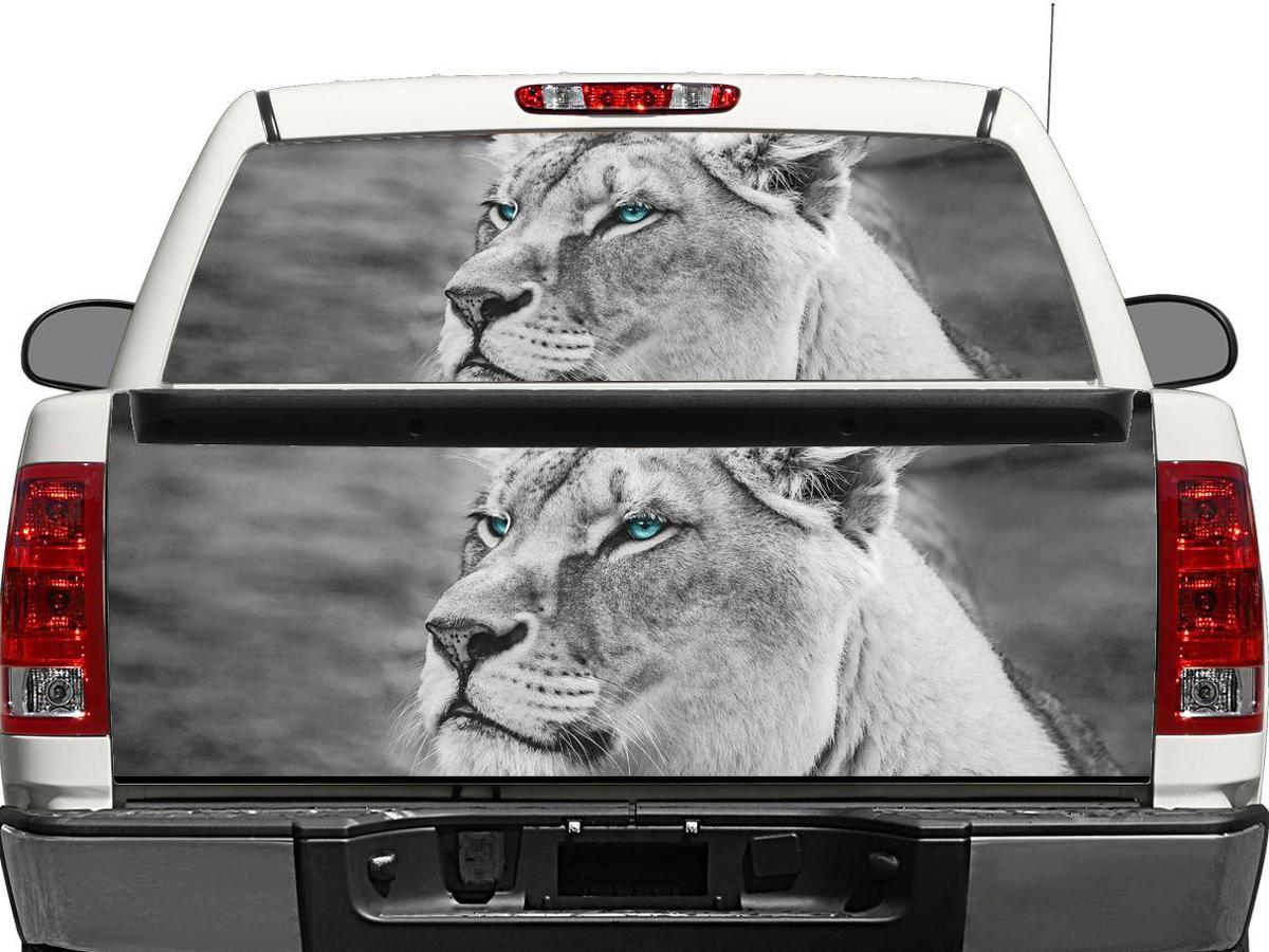 BW Lion Black and White Rear Window OR tailgate Decal Sticker Pick-up Truck SUV Car
