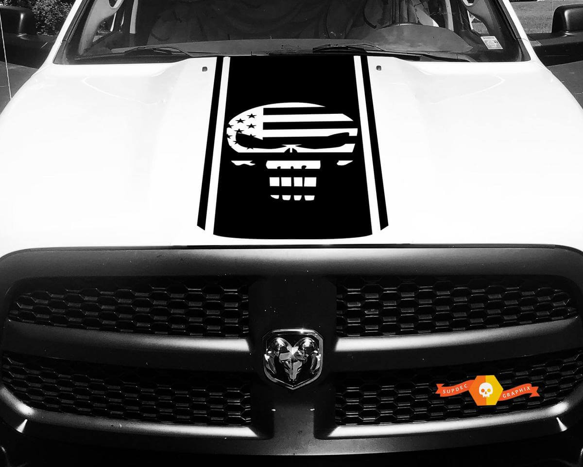 1500 2500 3500 Ram Truck Punisher American Flag Vinyl Racing Stripe Hood Decal Sticker #89
