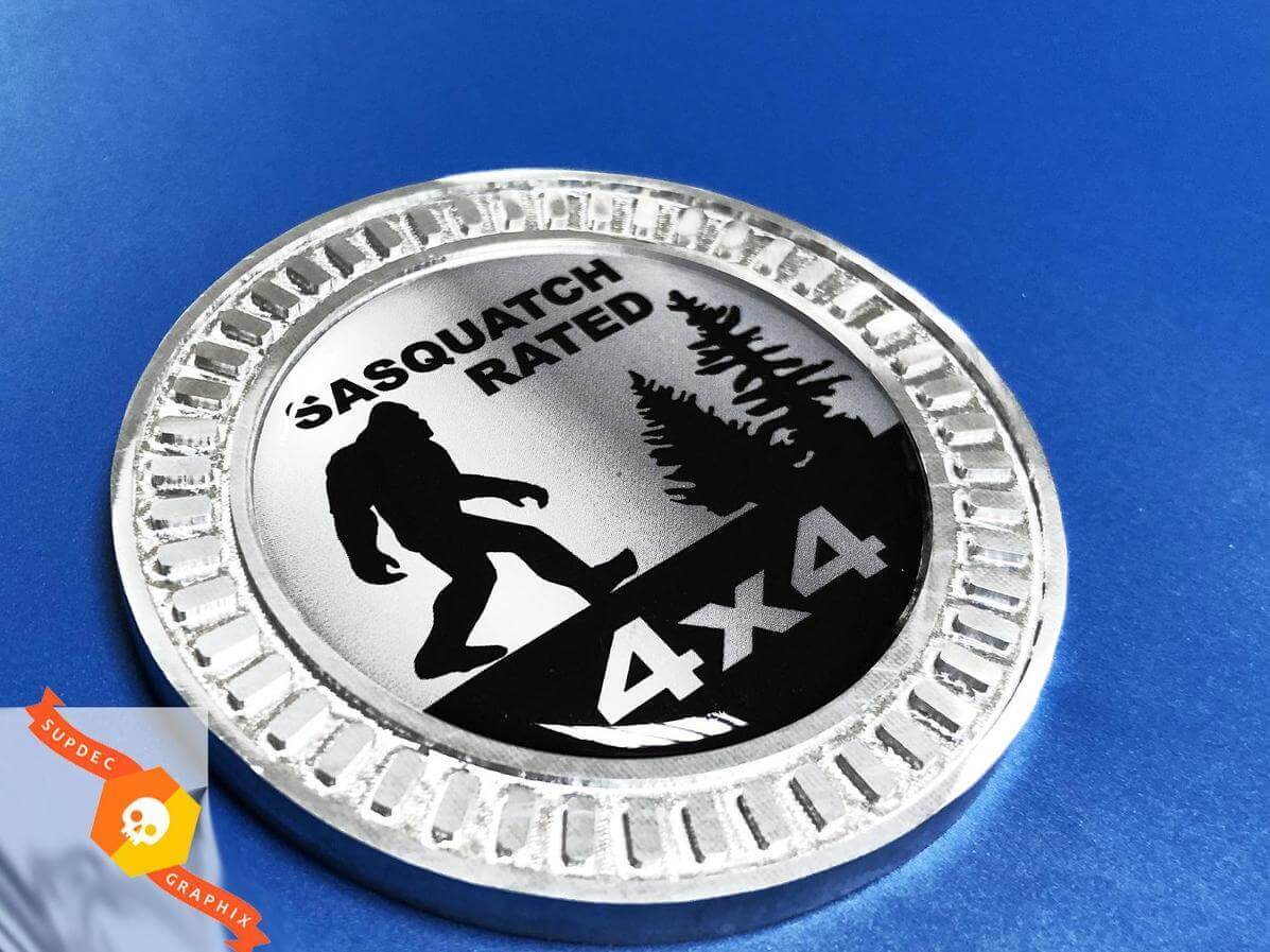 Sasquatch Rated 4x4 Metal Aluminum Bedside Emblem Vinyl Decal for Jeep Wrangler 