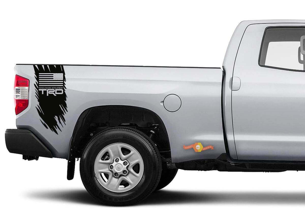 TRD USA Flag Distressed Style Bedside Vinyl Decal Sticker for Toyota Tacoma