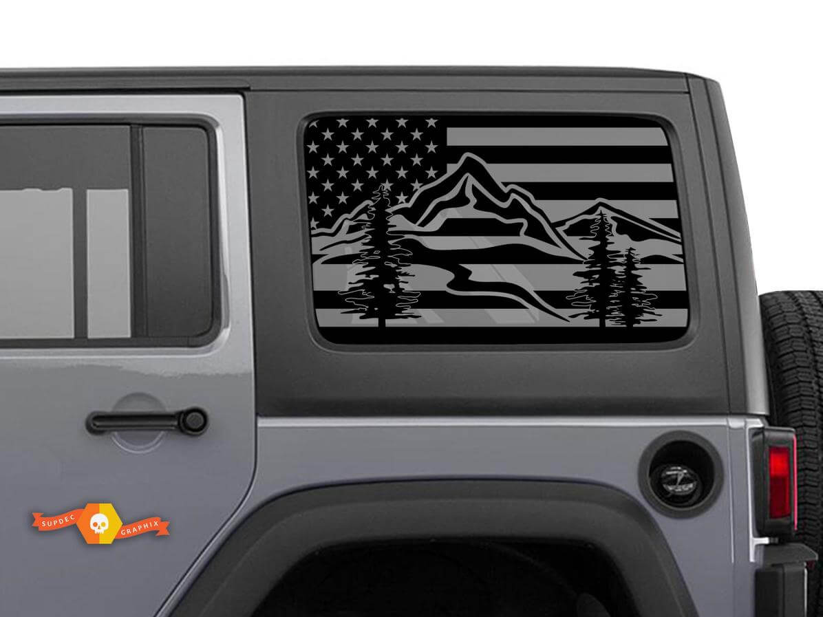 USA Flag Mountains Windscreen Vinyl Decal For Jeep Toyota Dodge